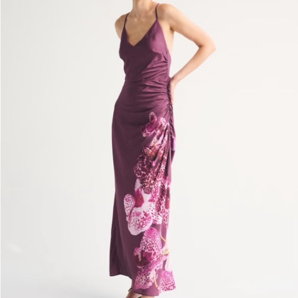 Abercrombie Elegant Plum Floral-Accent Slip Dress